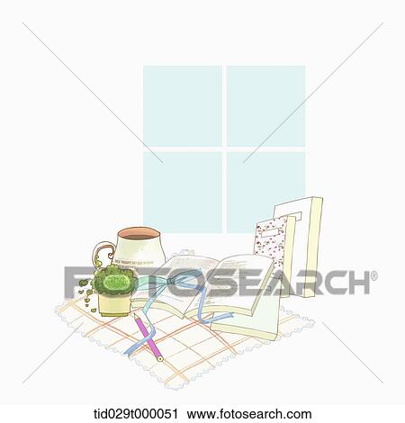 Clip Art - books and window background. Fotosearch