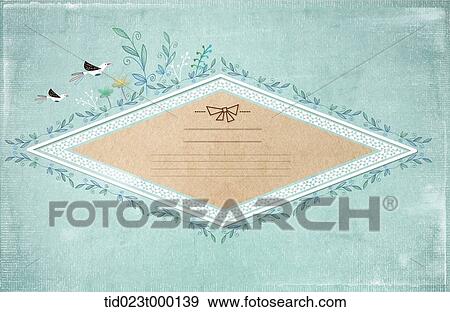 Stock Illustration - brown and green postcard with a design of bird. Fotosearch