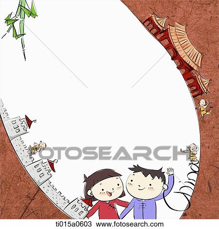 Drawing - Chinese traditonal illustration letter border. Fotosearch