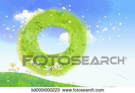 Drawing - circular frame of grass in the sky . Fotosearch
