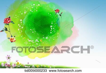 circular frame of grass in the sky View Large Illustration Drawing - circular frame of grass in the sky . Fotosearch