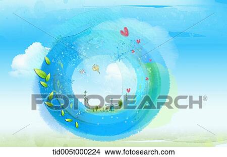 Stock Illustration - circular frame of grass in the sky . Fotosearch