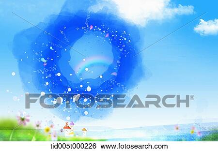 Stock Illustration - circular frame of grass in the sky . Fotosearch