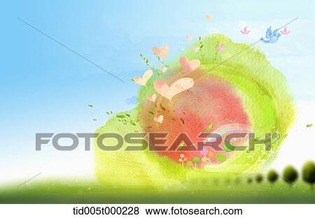 circular frame of grass in the sky View Large Illustration Stock Illustration - circular frame of grass in the sky . Fotosearch