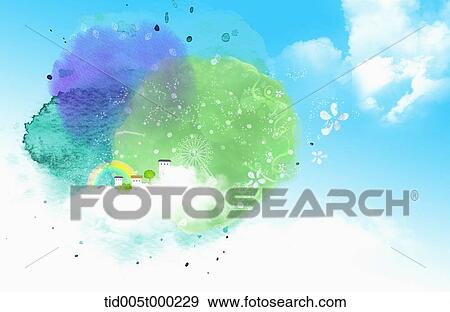 Stock Illustration - circular frame of grass in the sky . Fotosearch