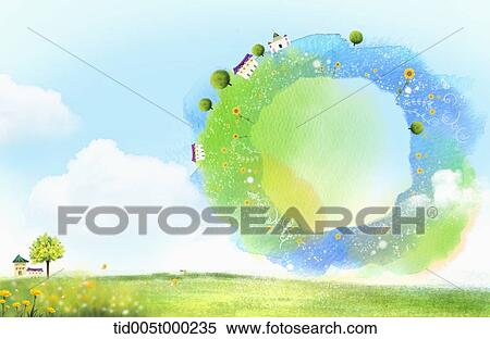 circular frame of grass in the sky View Large Illustration Stock Illustration - circular frame of grass in the sky . Fotosearch