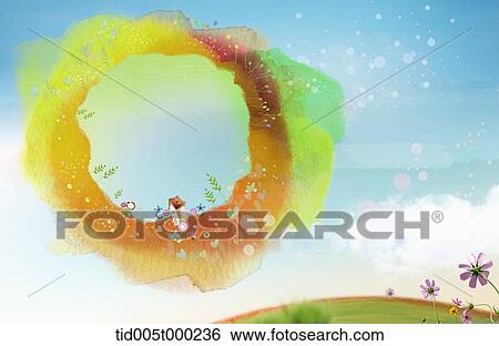 Stock Illustration - circular frame of grass in the sky . Fotosearch