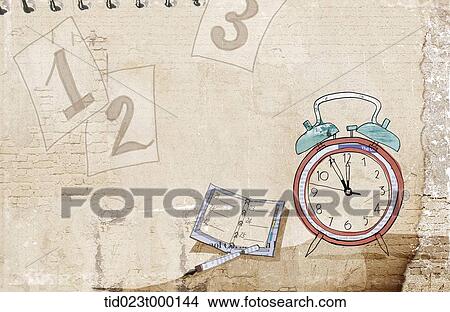 Stock Illustration - clock and notebook background. Fotosearch