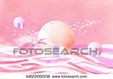 colorful fish and spheres in pink background View Large Illustration Stock Illustration - colorful fish and spheres in pink background. Fotosearch
