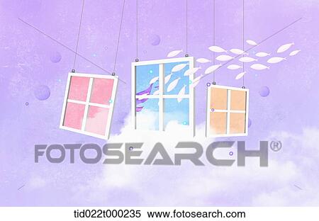 colorful windows hanging in the air View Large Illustration Stock Illustration - colorful windows hanging in the air. Fotosearch