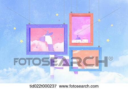 colorful windows hanging in the air View Large Illustration Stock Illustration - colorful windows hanging in the air. Fotosearch