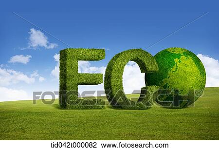 eco sign in the grass field View Large Illustration Drawing - eco sign in the grass field . Fotosearch