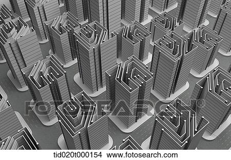 electric circuit with a shape of buildings View Large Illustration Stock Illustration - electric circuit with a shape of buildings. Fotosearch