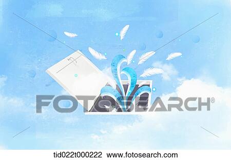 feathers and blue sky background View Large Illustration Drawing - feathers and blue sky background. Fotosearch