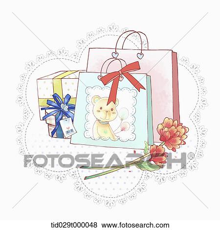 Stock Illustration - gift and shopping bags background. Fotosearch