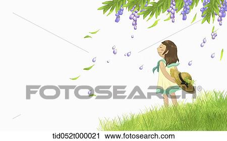 girl standing on the hill in the current of breeze View Large Illustration Clip Art - girl standing on the hill in the current of breeze . Fotosearch