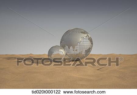 globes in the middle of desert View Large Illustration Drawing - globes in the middle of desert. Fotosearch