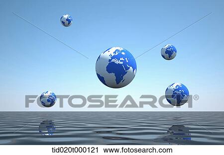 globes over the water View Large Illustration Clip Art - globes over the water . Fotosearch