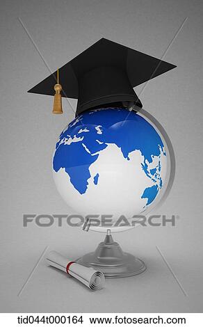 graduation cap on the globe View Large Illustration Stock Illustration - graduation cap on the globe. Fotosearch