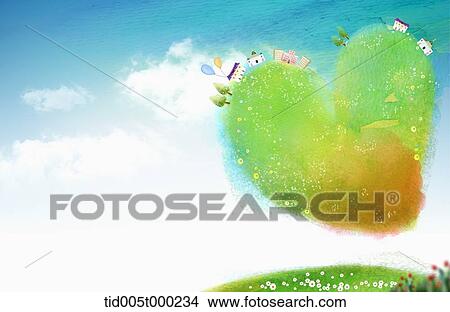 Stock Illustration - heart-shaped frame of grass in the sky . Fotosearch