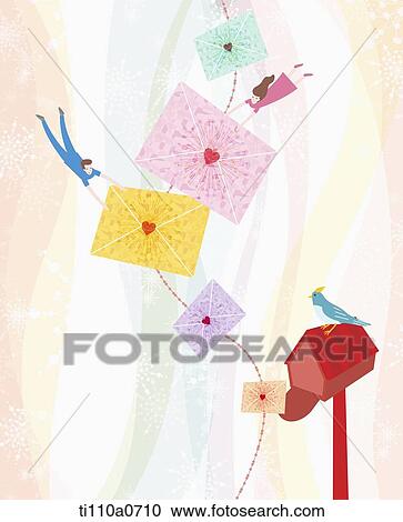 illustration of a couple holding love letters in the air View Large Illustration Clipart - illustration of a couple holding love letters in the air . Fotosearch
