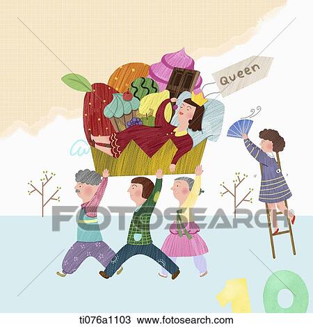 illustration of a family carring a queen together View Large Illustration Drawing - illustration of a family carring a queen together. Fotosearch