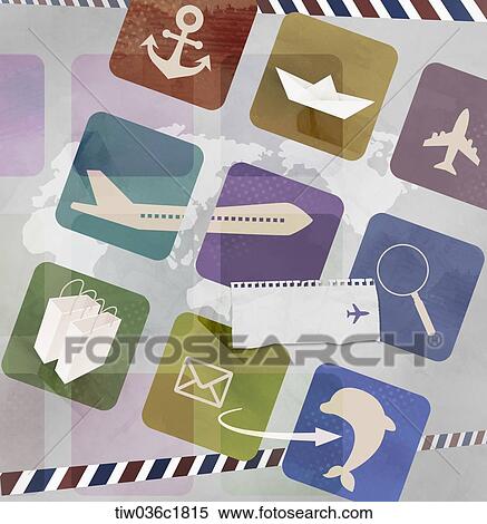 Illustration of a international envelope with sea and plane designs View Large Illustration Stock Illustration - Illustration of a international envelope with sea and plane designs . Fotosearch