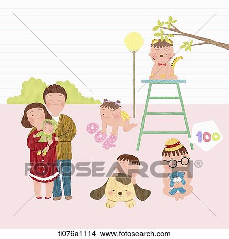Stock Illustration - illustration of a parent with a newborn baby. Fotosearch
