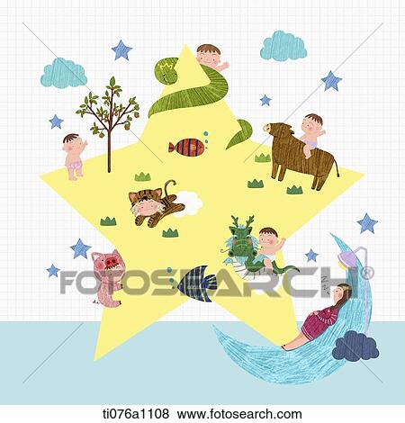 illustration of babies in a star land View Large Illustration Stock Illustration - illustration of babies in a star land. Fotosearch
