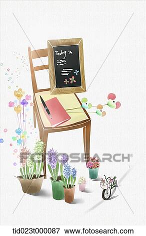 Stock Illustration - illustration of chair and flower pots. Fotosearch