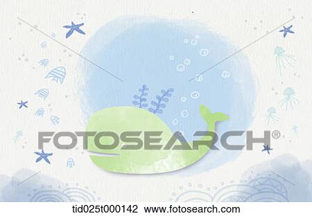 illustration of fish and whale under the sea View Large Illustration Drawing - illustration of fish and whale under the sea . Fotosearch