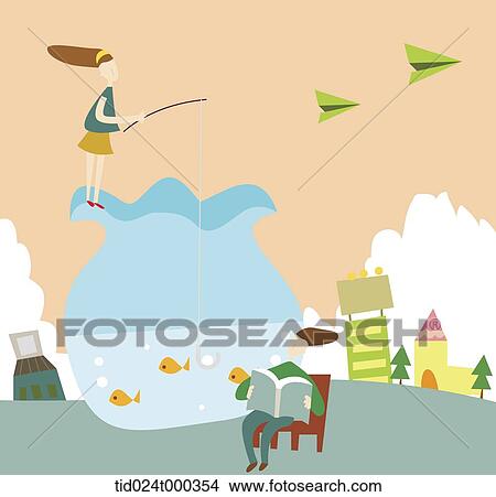 illustration of fishing on the fishbowl View Large Illustration Stock Illustration - illustration of fishing on the fishbowl. Fotosearch