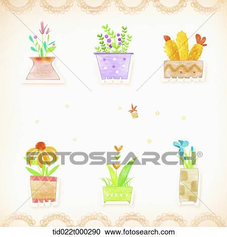 illustration of flower pots View Large Illustration Clipart - illustration of flower pots. Fotosearch