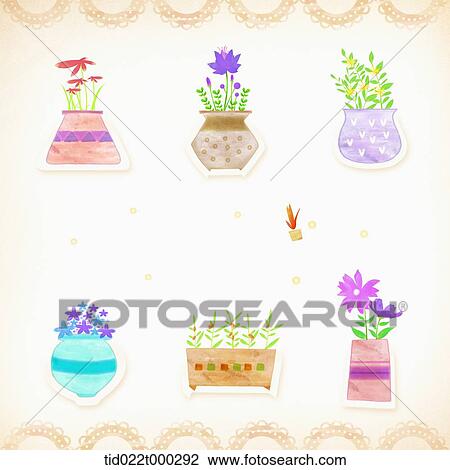 illustration of flower pots View Large Illustration Drawing - illustration of flower pots. Fotosearch