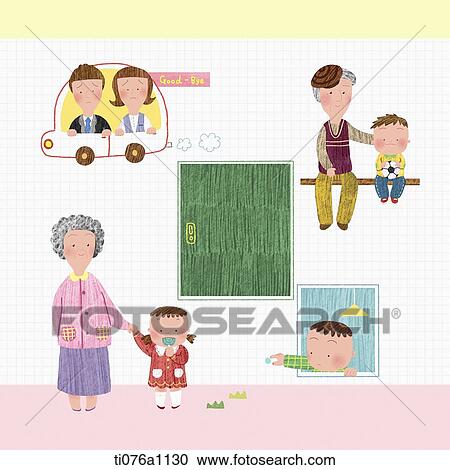 illustration of grandparents with their grandchildren View Large Illustration Clipart - illustration of grandparents with their grandchildren. Fotosearch