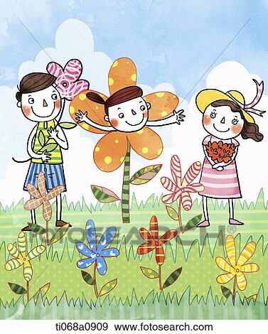 illustration of human in flower garden View Large Illustration Stock Illustration - illustration of human in flower garden. Fotosearch