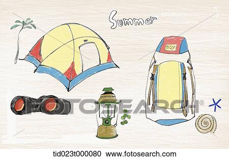 Clipart - illustration of items for summer vacation. Fotosearch