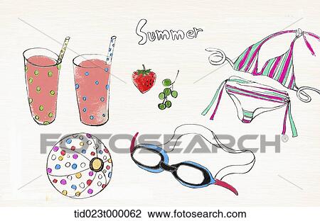 illustration of items for summer vacation View Large Illustration Drawing - illustration of items for summer vacation. Fotosearch