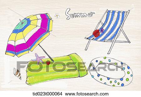 Stock Illustration - illustration of items for summer vacation. Fotosearch