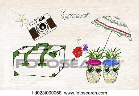 Stock Illustration - illustration of items for summer vacation. Fotosearch