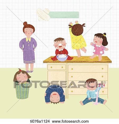 illustration of kids messing up the room View Large Illustration Stock Illustration - illustration of kids messing up the room. Fotosearch