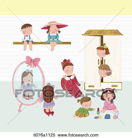 illustration of kids playing in mother's room View Large Illustration Stock Illustration - illustration of kids playing in mother's room. Fotosearch