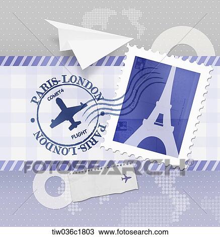 Illustration of letter with paris post stamp sanding to london View Large Illustration Drawing - Illustration of letter with paris post stamp sanding to london. Fotosearch