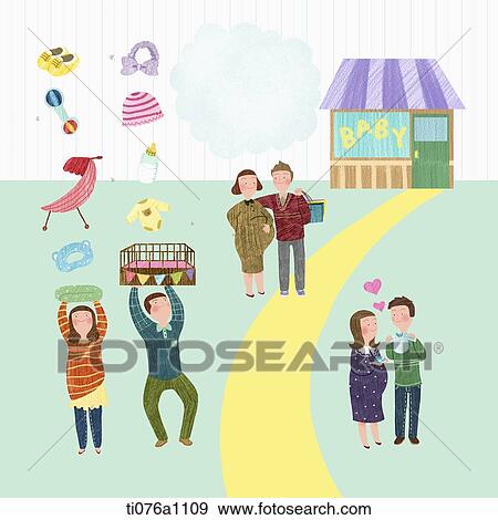 illustration of parents shopping from a baby shop View Large Illustration Stock Illustration - illustration of parents shopping from a baby shop. Fotosearch