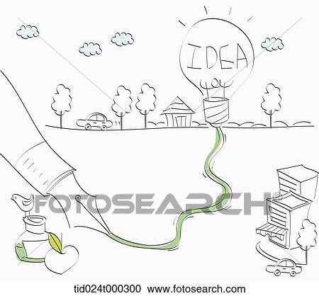 Clipart - illustration of pen and balloon with letters of Idea. Fotosearch