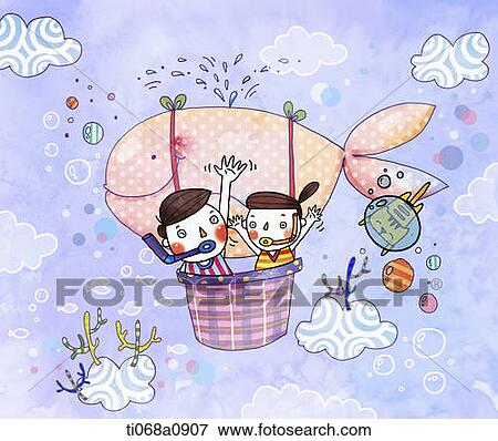illustration of people in a basket under the sea View Large Illustration Stock Illustration - illustration of people in a basket under the sea. Fotosearch