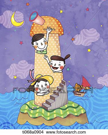 illustration of people in the light house View Large Illustration Stock Illustration - illustration of people in the light house. Fotosearch