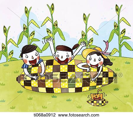 Drawing - illustration of people inside a corn. Fotosearch
