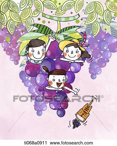 Clip Art - illustration of people inside a grape. Fotosearch
