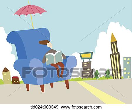 Stock Illustration - illustration of people reading book on the sofa. Fotosearch